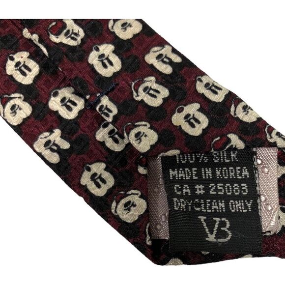 Disney Store Men’s Tie with Mickey Mouse Logo Maroon - Picture 4 of 5